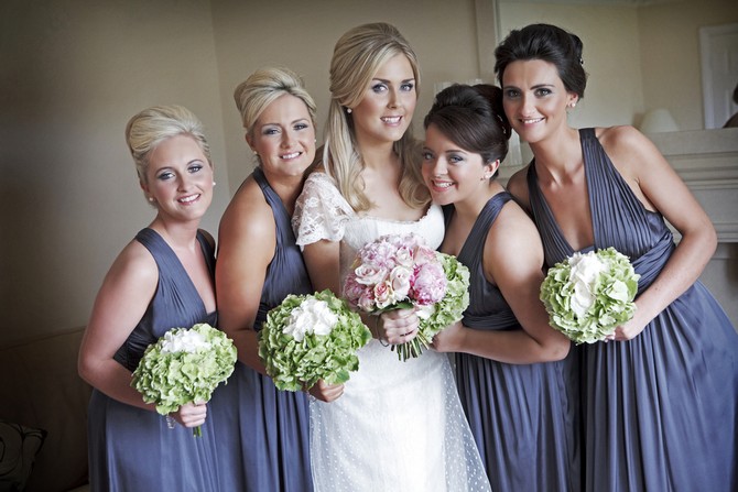 bride and bridesmaids in grey